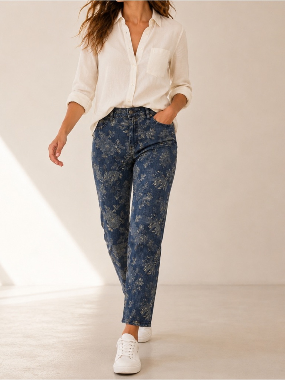 Lauren Ralph Lauren Floral Print Denim Jeans Modern Straight Ankle 12